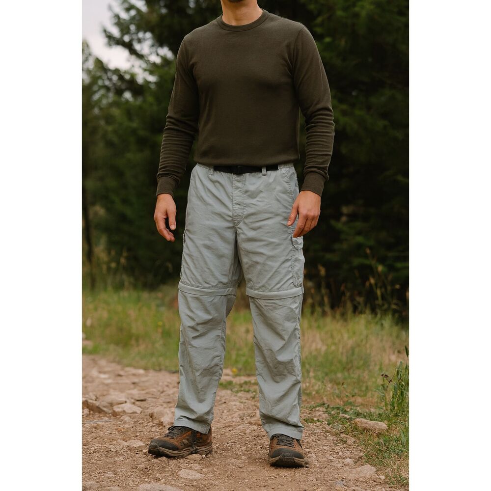 REI Khaki Nylon Wide Leg Hiking Performance Pants to Shorts   Mens Size Large